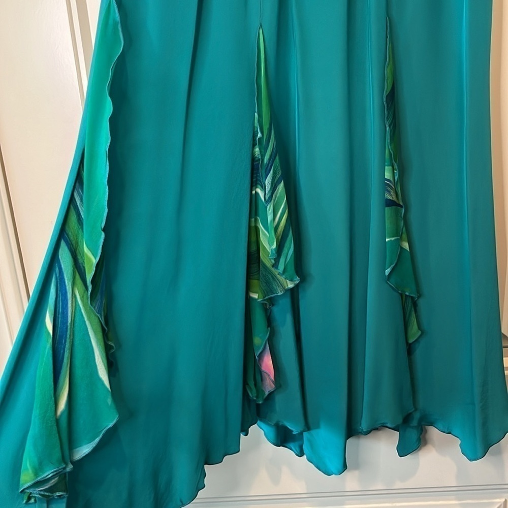 Multi piece Yolanda Lorente teal silk hand painted top skirt and topper size M - Picture 10 of 15